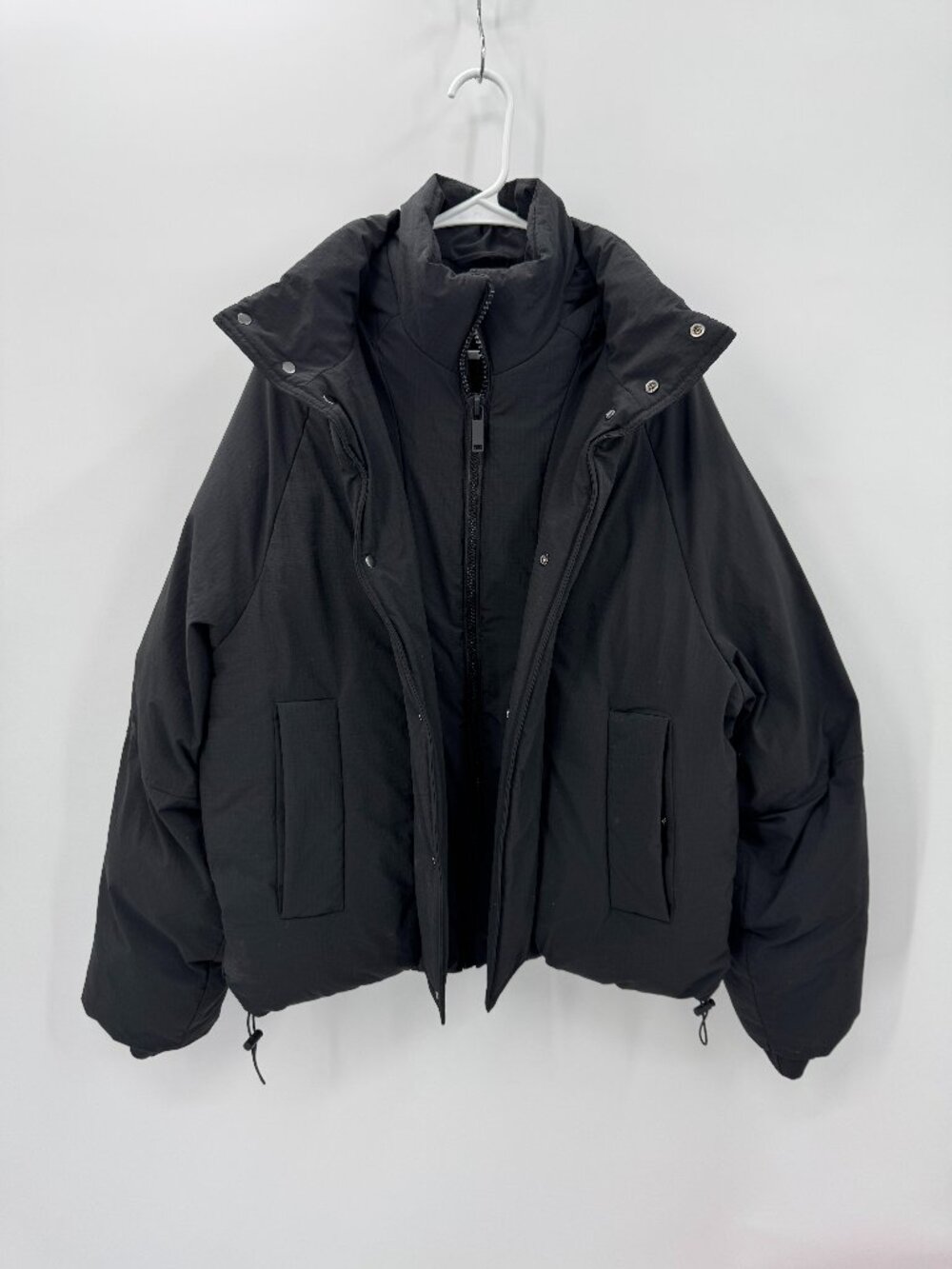 Zara Puffer Jacket Coat Size Small Black Funnel Neck Minimalist Gorpcore